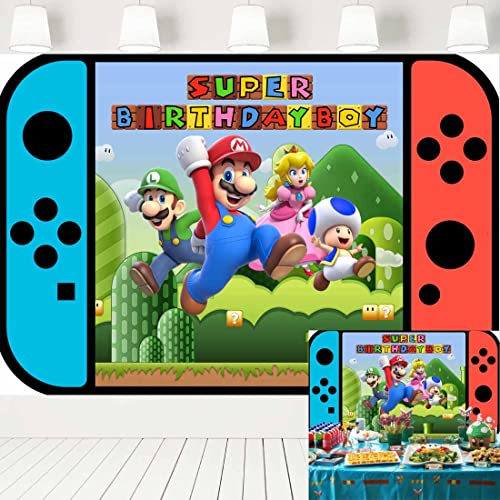 Super Mario Backdrop for Birthday Party Video Game Mario Bros Theme Background for Boys Kids Party Decorations 7x5 ft 21