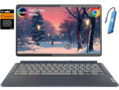 Lenovo Chromebook Duet 5 2-in-1 Tablet Laptop w/Detachable Keyboard (13.3" FHD OLED Touchscreen, 8-Core Qualcomm CPU, 8GB RAM, 256GB Storage), IST HUB, Wi-Fi, 8MP Webcam, Chrome OS, Abyss Blue