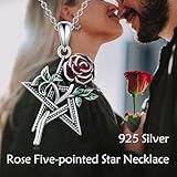 POPLYKE Pentagram Necklace Black Rose Necklace 925 Sterling Silver Rose Flower Pendant Necklace Rose Retro Gothic Pentagram Jewelry Gifts For Women