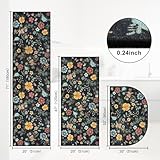 KIMODE Farmhouse Kitchen Rugs Non Slip Washable, Black Floral Kitchen Mats for Floor 3 Piece Set, Half Circle Kitchen Runner Rug for Hallways Laundry Sink Entrance Office 20"x32"+20"x47"+20"x71"