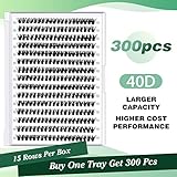 Lash Clusters 300pcs Individual Lashes 40D 0.07D Curl 13mm DIY Eyelash Extension KEYYOU Large Tray Volume Soft&Natural Eyelash Clusters(40D-0.07D,13）