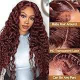 30 Inch Reddish Brown Lace Front Wigs Human Hair 13x6 Reddish Brown Curly Lace Front Wig 180 Density 33# Deep Wave HD Lace Frontal Wigs Human Hair Pre Plucked for Women Auburn Colored Human Hair wig