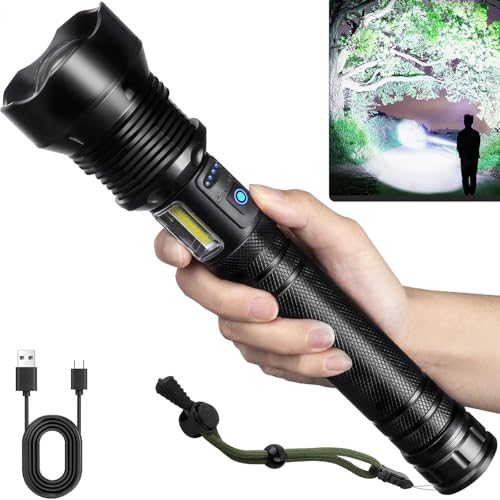 Flashlights High Lumens Rechargeable, Super Bright 3000 Lumens Flashlights with USB Cable, Brightest LED Flashlight for Emergencies, High Powered Flash Light IPX6 Waterproof 7 Light Modes Zoomable
