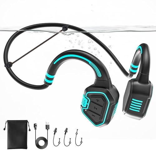 Inawenxlg Bone Conduction Swimming Headphones - IP68 Waterproof Open-Ear Bluetooth 5.3 with 32GB MP3 Player, Underwater Sport Headphones for Swim, Workout, Running, Cycling, Blue