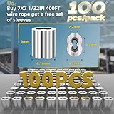 316 Stainless Steel Cable, 400FT 1/32IN Wire Rope with 100Pcs Aluminum Sleeves Stops, for String Lights Hanging, Clotheslines, Trellis Wire