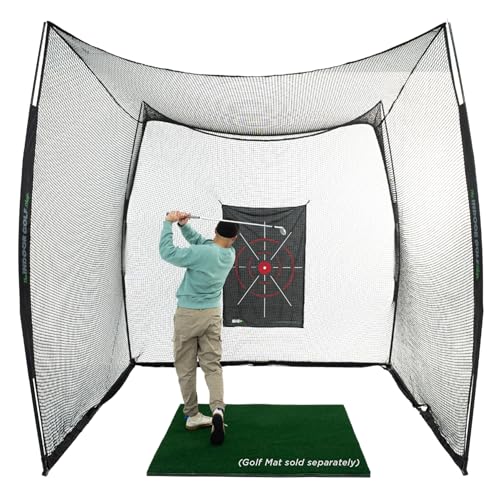 The Indoor Golf Shop - Hitting Net Cage 10' x 10' x 10' with Target Knotless Golf Net Cage for Indoor and Outdoor Practice - Arrives Ready to Assemble and Use