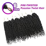 Bileaf 8 Packs Passion Twist Crochet Hair 10 Inch Pre-twisted Short Crochet Passion Twist Hair, Pre Looped Passion Twist Crochet Braids Bohemian Crochet Hair 1B