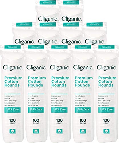 Cliganic Premium Cotton Rounds for Face (Bulk 1200 Count) Makeup Remover Pads, Hypoallergenic, Lint-Free | 100% Pure Cotton