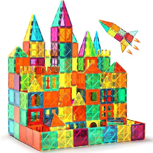 Anbalulu Magnetic Tiles, 63PCS Magnetic Blocks for Kids, Magnet Building Set, Construction Building Set,STEM Sensory Educational Toys Gift for Toddlers Kids 3 4 5 6 7 8 9 Year Old