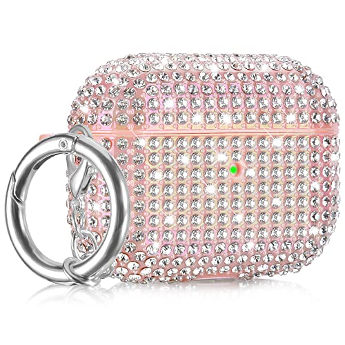 Case for AirPods Pro 2nd Generation, Filoto Cute AirPod Pro 2 Protective Case Cover for Women Girls, Bling Crystal PC Apple Air Pods Pro Cases Accessories with Lobster Clasp Keychain, Pink