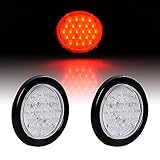 8PCs 4" Inch Round Clear Lens RED Lighting 24 LED Lamp Brake Stop Running Rear Parking Tail Lights w/Grommet Wiring Plug Compatible with Car Truck Trailer RV DC 12V