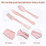 175PCS Pink Rose Gold Plates Napkins Party Supplies, Severs 25 Disposable Party Pink Plates, Plastic Forks Knives Spoons, Golden Dot Paper Plates, Napkins Cups for Baby Shower Decorations Pink Party