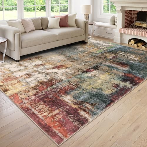 Lahome Modern Abstract Area Rug 6x9 Rugs for Living Room, Washable Bedroom Rug Aesthetic Low Pile Non Slip, Red Soft Indoor Contemporary Carpet for Dining Room Table Apartment
