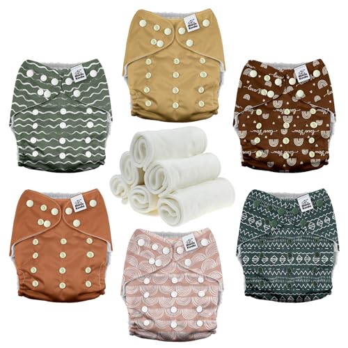 Mama Koala 3.0 Pocket Cloth Diapers for Babies with AWJ Lining, 6 Pack with 6 4-Layer Natural Cloth Diaper Inserts - Reusable and Washable Pocket Diapers (Hope in The Desert)