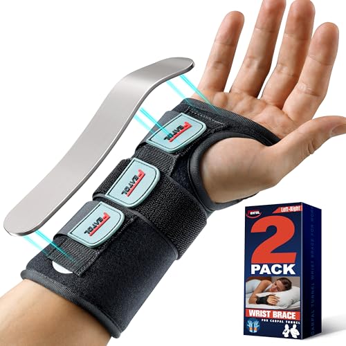 FEATOL Carpal Tunnel Wrist Brace Night Support 2 Pack - Pain Relief Tendonitis, Sprained，Arthritis, Carpal Tunnel Syndrome -Metal Splint Stabilizer With Hand Brace -FOR Sleeping Women Men -Right&Left (M/L)