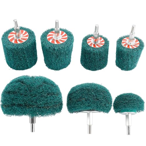 HighFree 7 PCS Non Woven Abrasive Buffing Wheels Drill Attachment Set - Scouring Pads Wheel with 1/4" Shank for Polishing Mirror Stainless Steel Copper Aluminum Wood-Wares - 180 Grit