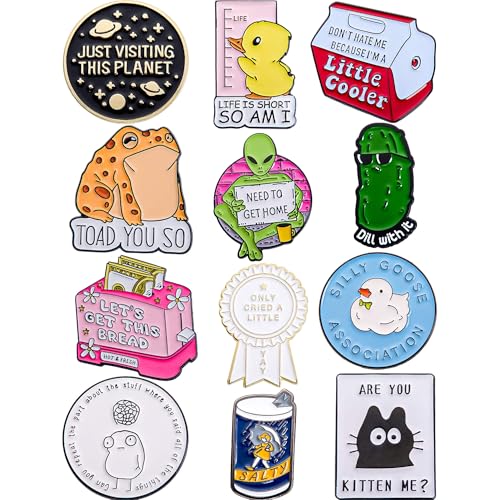 Anjulery Funny Enamel Pins Set of 12 – Sarcastic & Meme-Inspired Lapel Pins for Jackets, Backpacks, Hats & More – Collectible & Aesthetic Accessories – Unique Gift for Friends, Teens & Pin Collectors (Assorted-C)