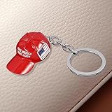 GSHLGAO 5Pcs Red MAGA Hat Metal Keychain,2024 Baseball Cap Keychain,Metal Key Chain Keychain Ring with USA Flag,Make America Great Again Red MAGA Hat Metal Keychain Baseball Cap Keychain