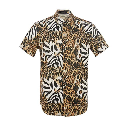 UPAAN Mens Leopard Zebra 3D Printing Shirt Fashion Graphic Casual Button Down Short Sleeve Shirts