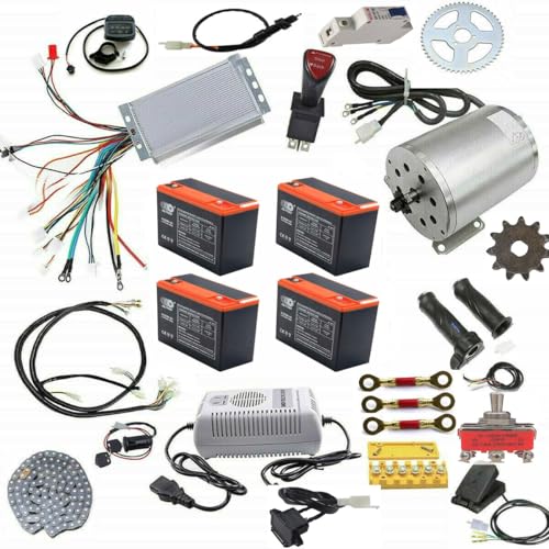 Complete kit Electric DC 1800W 48V Brushless Motor with Controller and 6-DZM-20 Battery Full Kit 1800w High Power Motor for Electric Go Kart E-Bike ATV Golf Cart Scooter Dirt Bike UTV Buggy
