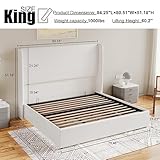 Jocisland King Size Bed Frame with Storage Upholstered Lift Storage Bed Linen Platform Bed with Wingback Headboard/Hydraulic Storage/No Box Spring Needed/Wood Slats Support/White