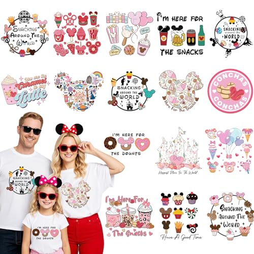 RiVolTa Mouse Iron on Transfers - 16 Sheets Cute DTF Ready to Press for T Shirts Funny Mice Animal Snack Heat Stickers Patches Vinyl Decals Appliques Clothing Clothes Pillow Bag Decorations DIY Crafts