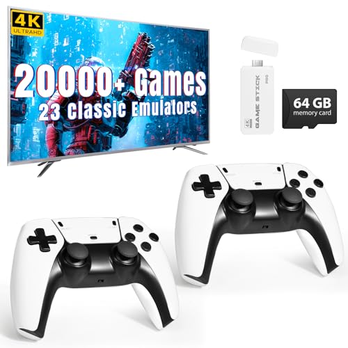 WDYQJE Retro Gaming Console, Built-in 23 Emulators Wireless Game Stick, 4K HDMI Output Retro Game Stick, 20,000+ Retro Games, Classic Plug & Play Video Games, 2.4G Wireless Controller Gamepad