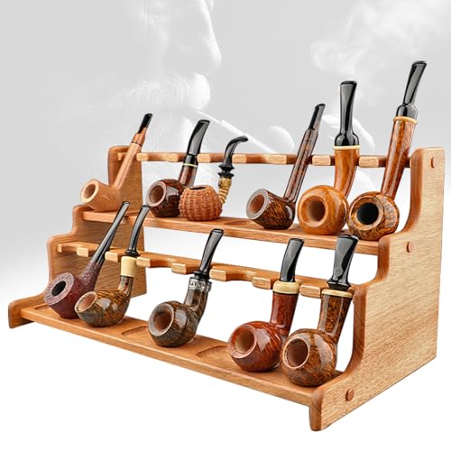 PRIPRAEECK Wooden Tobacco Pipe Stand, Wood Pipe Stands Holder for Smoking Pipes, Golden Rosewood Double-layer Smoking Pipe Stand Rack for 16 Tobacco Pipes, Tobacco Pipe Accessories (WOODEN 1)