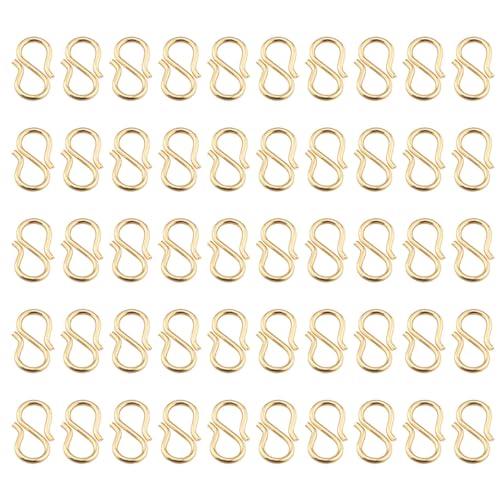 Ruiwaer 50PCS Gold Stainless Steel S-Shaped Hook Hook Clasps Golden S-Hook Clasp S Hooks Clasps Necklace Clasp Connectors S-Shaped Hook for Necklace Jewelry Making