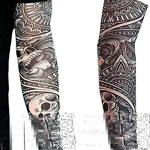 2 x Tattoo arm sleeves fake nylon elastic stocking full arm skulls halloween stretchy adult gotihic slip on biker goth gothic roses tribal 80's punk heavy metal rocker fancy dress cosplay