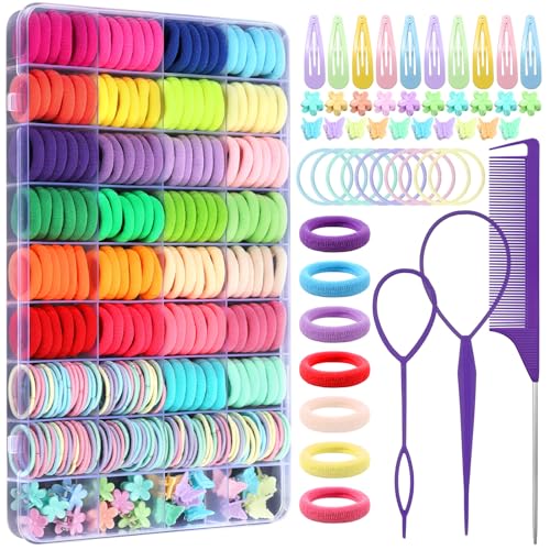 Hair Accessories for Girls - 360 Pieces Toddler Elastic Hair Ties, Hair Clips, and Hair Tail Tools in 31 Colors