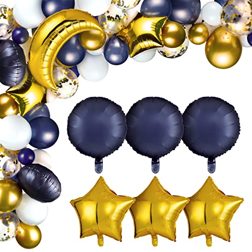 Zhanmai 110 Pcs Navy Blue Balloon Garland Kit Sky Night Moon Star Theme Balloons 36'' Gold Moon Balloon 18'' Star Foil Balloon Party Decoration Wedding Birthday Blue Parties and Celebrations Decor