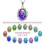 FUN JEWELS Swirl Color Change Oval Crystal Stone Brass Flower Pendant Mood Necklace 18" Silver Chain For Women