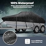 RVMasking Extra Thick 1400D Full Boat Cover, 20-22ft Waterproof Trailerable Heavy Duty Marine Grade Bass Boat Cover, Fits Tri-Hull, V-Hull, Runabout, Fishing Boat, Black