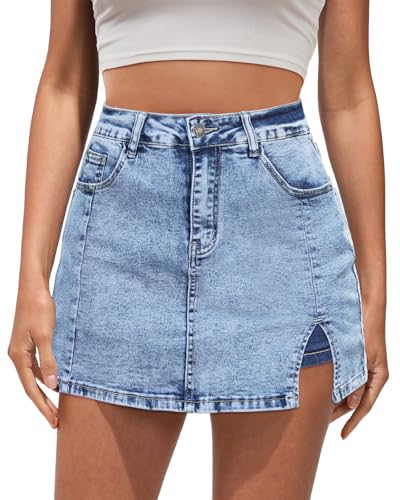 Vetinee Shorts for Women Trendy Mini Denim Skirt Women's Jean Shorts Stretch Shorts Women Jean Skorts for Women Denim Shorts for Women 2024 Roadknight Blue - Acid Wash Medium Fits Size 8 / Size 10