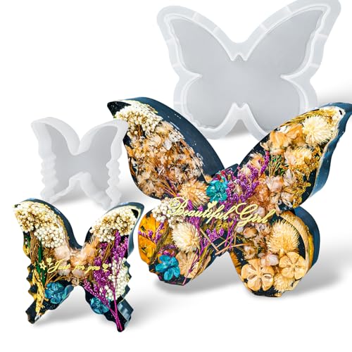 Butterfly Resin Molds Set 8'' Large Ornaments Silicone Epoxy Resin Deep Casting Mold DIY 2 Sizes Butterflies Art Craft Mould for Flower Preservation Bookends Insect Specimen Christmas Home Decorations