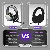 EKSA E1000 USB Gaming Headset for PC, Computer Headphones with Microphone/Mic Noise Cancelling, 7.1 Surround Sound, RGB Light - Wired Headphones for PS4, PS5 Console, Laptop, Call Center