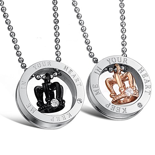 MAXVIN Matching Necklace For Couples Titanium Promise Love Stainless Steel Pendant Necklaces for Him,Her Jewelry Set Gifts for Anniversary-King & Queen