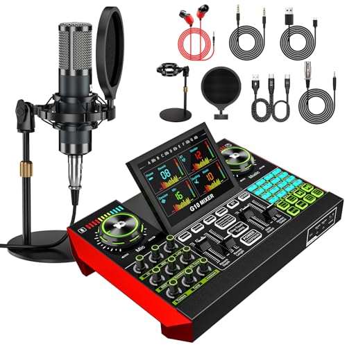 G10 DJ & Podcast Equipment Bundle, Audio Interface with Cardioid Designer P15 Mic for Gamer and All-in-One DJ Mixer, Perfect for Live Streaming, Singing, YouTube, Gaming