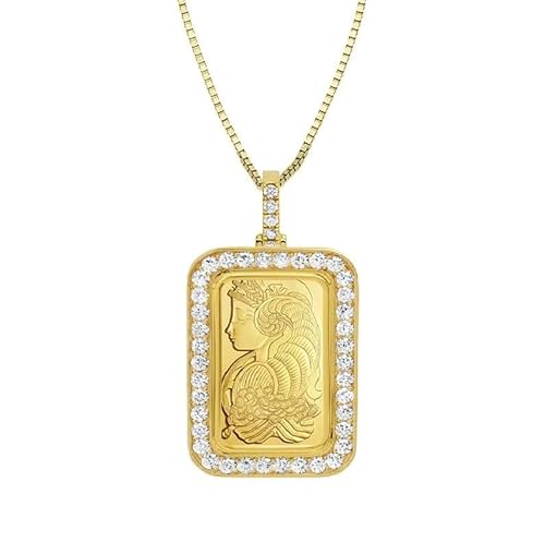IROLD Diamond Pamp 24K Yellow Gold Suisse Bar 1oz-gram Lady Fortuna with 14k yellow gold frame, Diamond Gold Bar Style name 1 Oz Size No Chain
