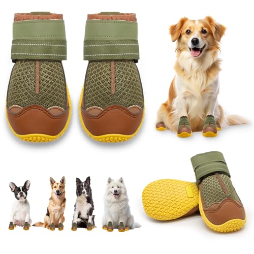 Dog Shoes for Small Dogs, Dog Boots & Paw Protectors for Hardwood Floors, Outdoor Dog Booties for Hot Pavement Winter Snow Hiking, Breathable Dog Shoes with Reflective Strips Size 2