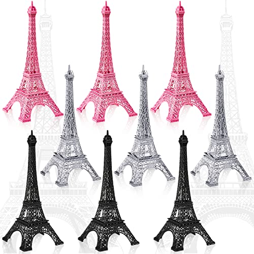 Wesiti 9 Pcs Eiffel Tower Statue Decor Alloy Metal French Paris Multiple Sizes Eiffel Tower Decoration Gift for Cake Topper Table Stand Holder Collectible Figurines Souvenirs(7'')