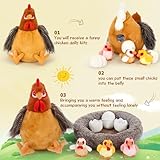 BENINY Egg Laying Hen Chicken Stuffed Animal Plush Toys, Stuffed Chicken with Little Baby Chicks and Coop, Chicken Toys for Kids, Hit of Christmas Farm Party