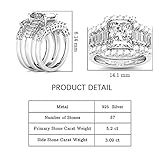 Jeulia 3 PC Wedding Ring Set 5.2ct Radiant Cut Moissanite Engagement Ring for Women 925 Sterling Silver Ring Cubic Zirconia Diamond Eternity Bands Anniversary Promise Ring Bridal Set (9)