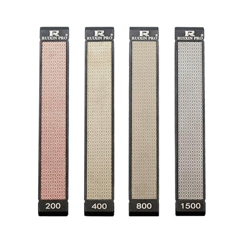 RUIXIN PRO 4PCS Diamond Sharpening Stones, #200#400#800#1500 Grit for Knife Sharpening Fixed-Angle Kit, Professional Whetstone Kit for Kitchen Outdoor