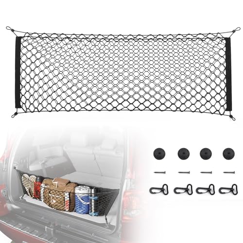 MICTUNING 2-Layer Heavy Duty SUV Truck Cargo Net, 43 x 23 Inch Universal Truck Bed Net with Hooks, Adjustable Highly Elastic Storage Organizer Mesh Net Compatible for Pickup Truck SUV