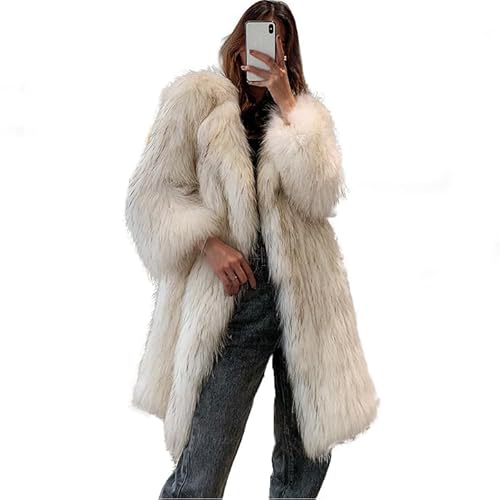 LRYBSA Shaggy Fluffy Faux Fur Coat Long Sleeve Long Jacket,Grey white Color Sweater, Women's Fashion Puffy Overcoat Outwear
