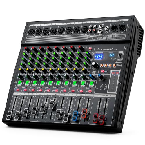 8-Channel Professional Audio Mixer, FX-8usb Mixing Console with XLR Inputs, Bluetooth, 99 DSP Effects, MP3, USB Interface for Podcast, Music, Recording, PC 13.39"x3.54"x14.57"inches
