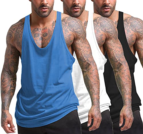 COOFANDY Tank Tops Y-Back Muscle Sleeveless T Shirts 3 Pack Workout Bodybuilding Stringer Gym Shirts for Men