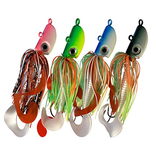 4 New Bearded Buzzbait Bucktail Saltwater Jigs Flounder, Fluke, Bass, Bluefish, Blackfish, Seabass Offshore, Surf Fishing Speed,Slow Jigging,Vertical Pitching Lures (1.45)